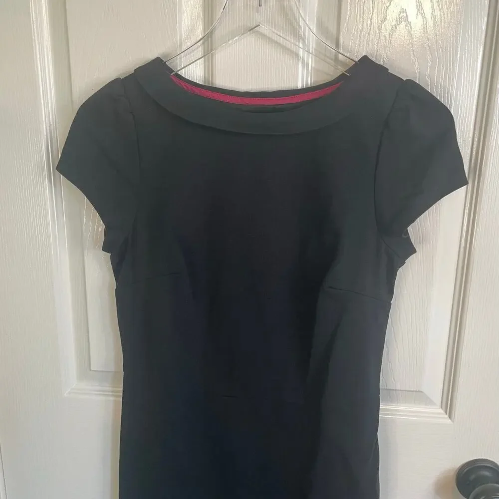 Boden Black Dress Cap Sleeve Midi Length Sheath Dress Boat Neckline Size 6 - Picture 2 of 6